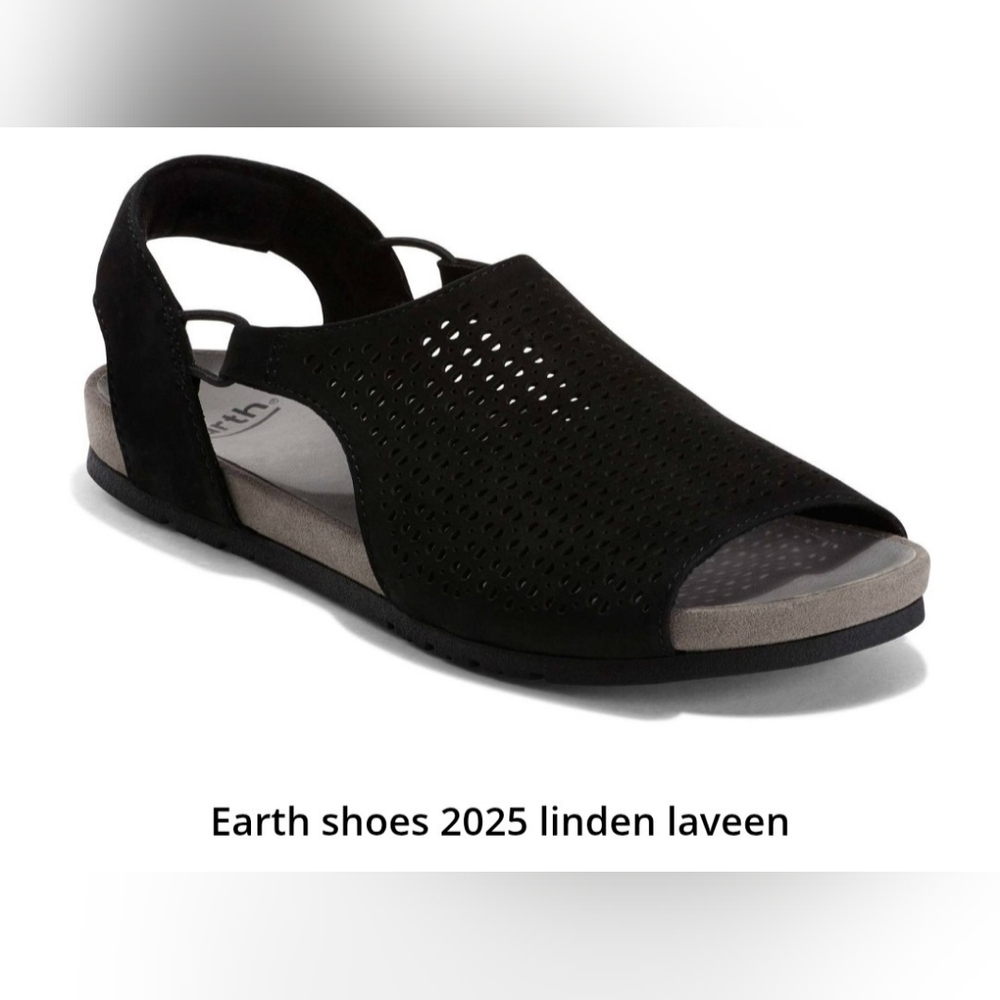Earth Linden Laveen 100% Premium Leather Black Perforated Sandals Womens US 8.5
